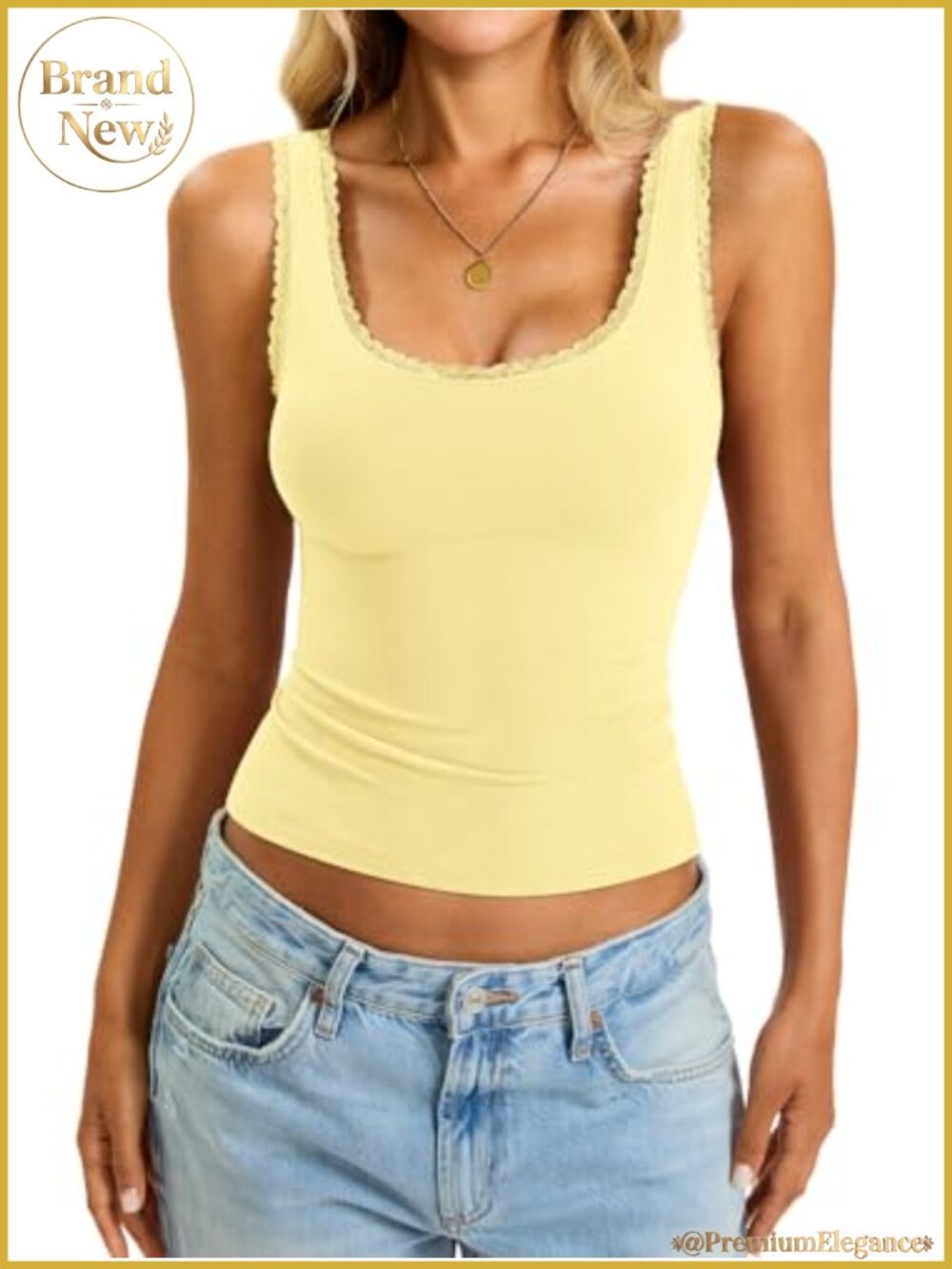 Women's Lace Trim Slim Fitted Cotton Tank Top Casual Sleeveless Cami